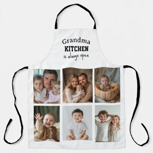 Oma Keuken is altijd open 6 aangepaste foto's Schort (Voorkant)