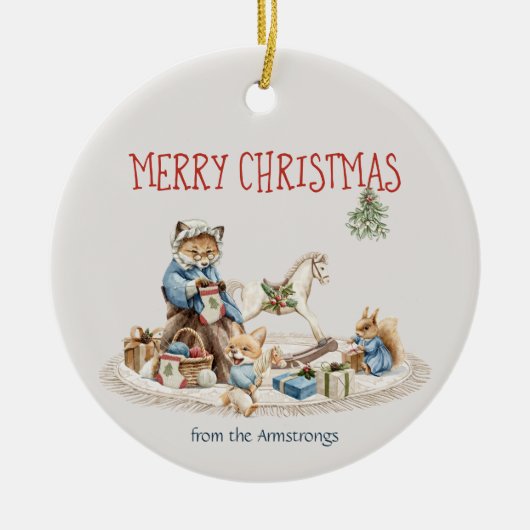 Oma Kinderen Dieren Waterverf Kerst Keramisch Ornament (Voorkant)
