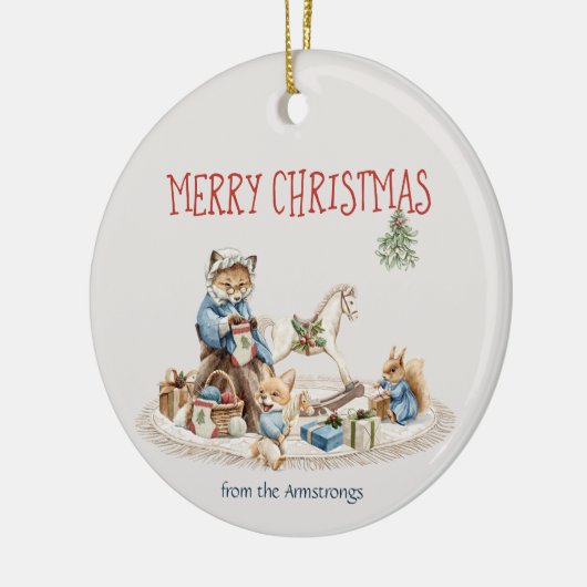 Oma Kinderen Dieren Waterverf Kerst Keramisch Ornament (Links)