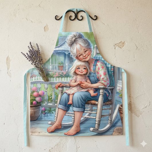 Oma Kleindochter Veranda Omhelzing Schort