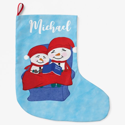 Oma kleinkind geknuffeld sneeuwmannen kerst grote kerstsok (Voorkant)