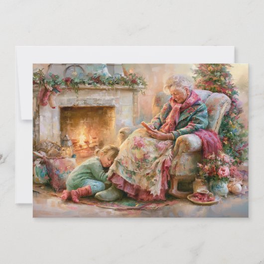 Oma kleinkind open haard Kerstmis Feestdagenkaart (Voorkant)