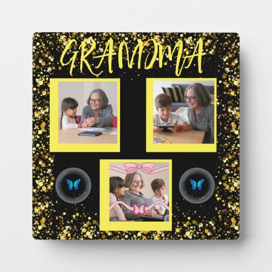 Oma Kleinkinderen Goud Glitters Fotocollage Fotoplaat (Voorkant)