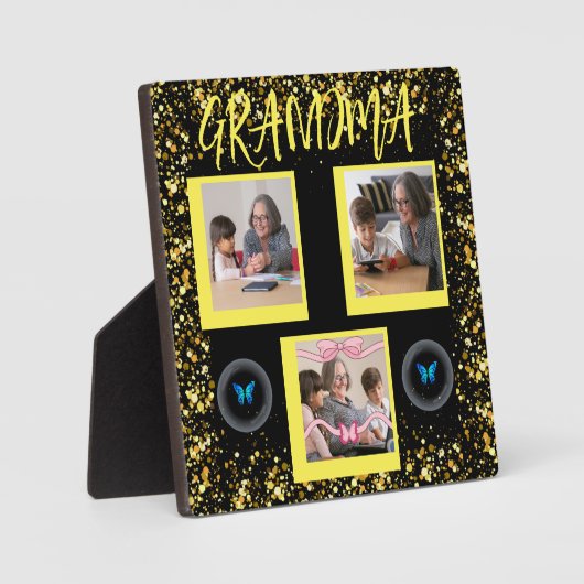 Oma Kleinkinderen Goud Glitters Fotocollage Fotoplaat (Voorkant)