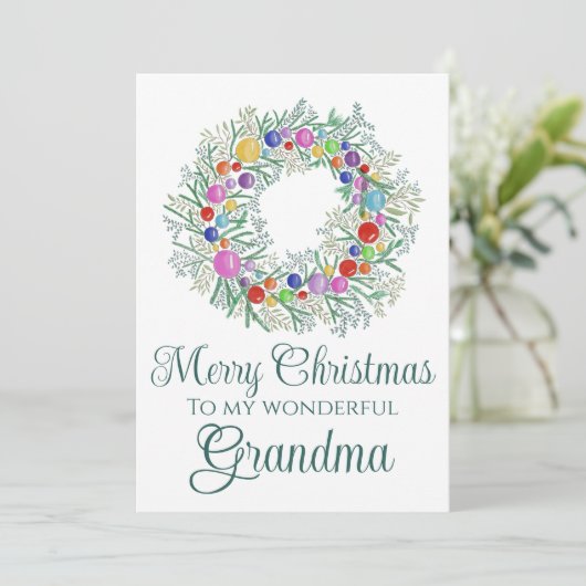 Oma kleurrijke kerst krans feestdagenkaart (Staand voorkant)