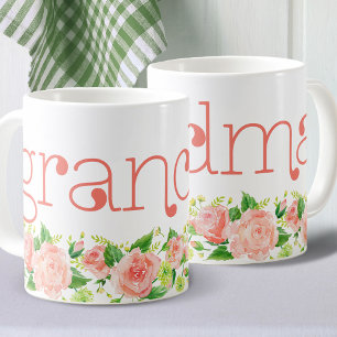 Oma koraalroze waterverf bloemrozen koffiemok