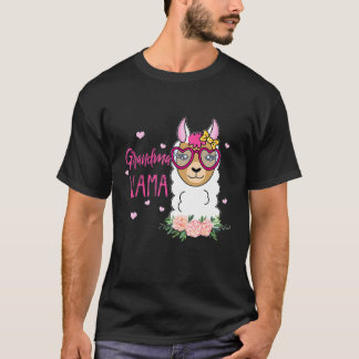 Oma lama Boho Flowers Pink Heart T-shirt