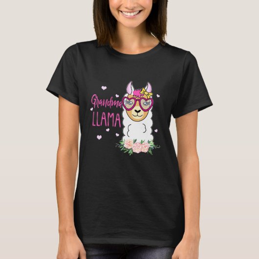 Oma lama Boho Flowers Pink Heart T-shirt (Voorkant)