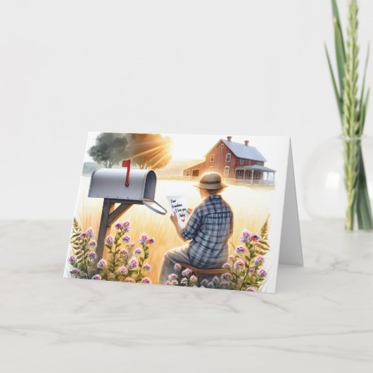 Oma leest verjaardagsbrief van kleinkind kaart (Voorkant)