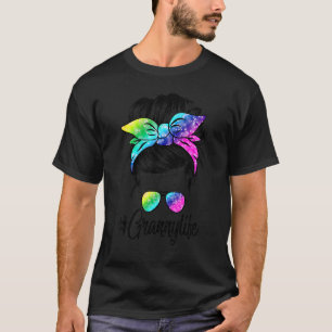 Oma Leven Messy Haar Bun Tie Dye Vrouwen Moeder's T-shirt