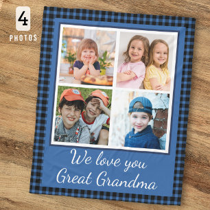 Oma lief 4 foto collage blauwe plaid fleece deken