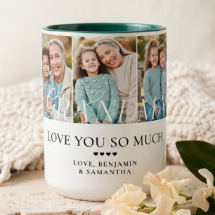 Oma Liefde Gepersonaliseerde 5 Foto Collage Cadeau Tweekleurige Koffiemok