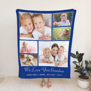 Oma Love You Personated Photo Blue Sherpa Deken