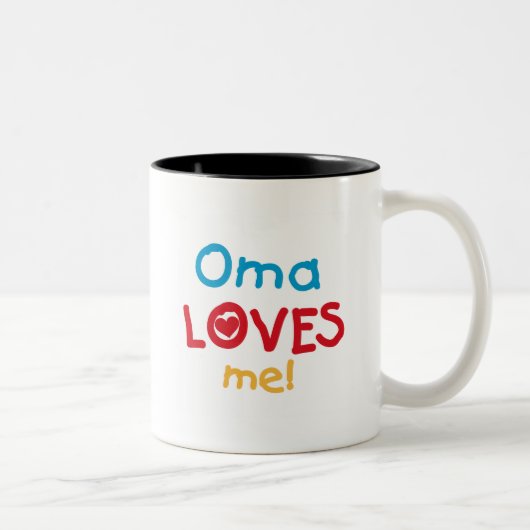 Oma Loves Me T-shirts en geschenken Tweekleurige Koffiemok (Rechts)