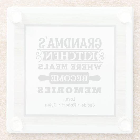 Oma maaltijden worden herinneringen glazen onderzetter (Achterkant)