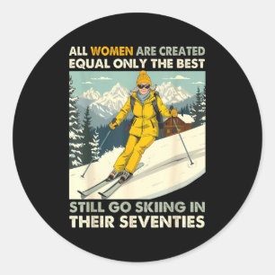 Oma mama gaat nog skiën in de jaren zeventig oude ronde sticker