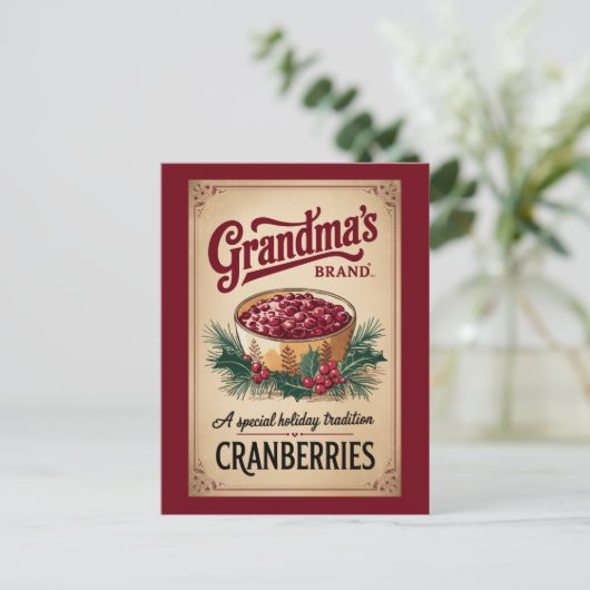 Oma merk cranberry's voegen bericht toe feestdagenkaart (Staand voorkant)