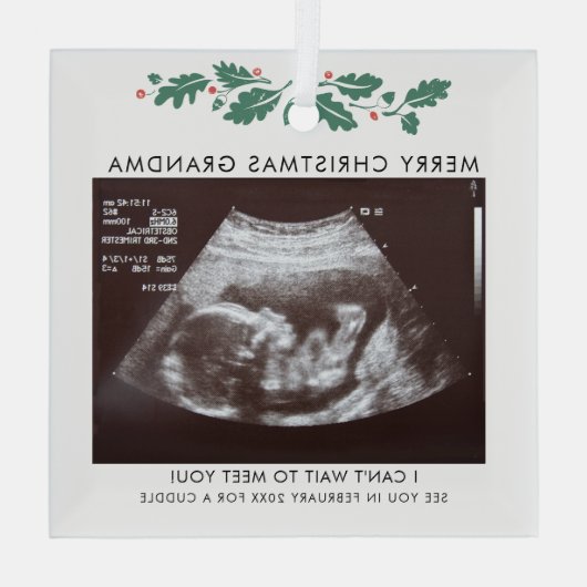 Oma Merry Kerstmis Zwangerschap Aankondiging Glas Ornament (Achterkant)