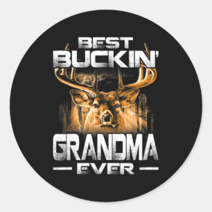 Oma met bokkende herten jagen overhemd ronde sticker