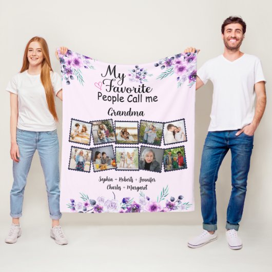 Oma met kleinkinderen Naam & foto, paarse bloem Fleece Deken (In situ)