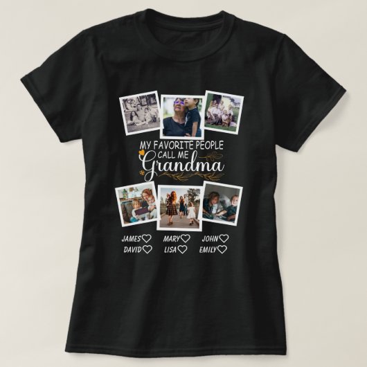 Oma met namen en foto's van de kleinkinderen t-shirt (Design voorkant)