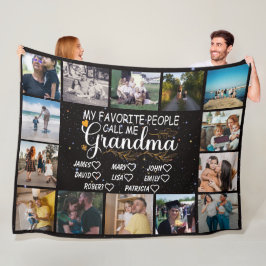 Oma met namen van de kleinkinderen en 14 foto's fleece deken