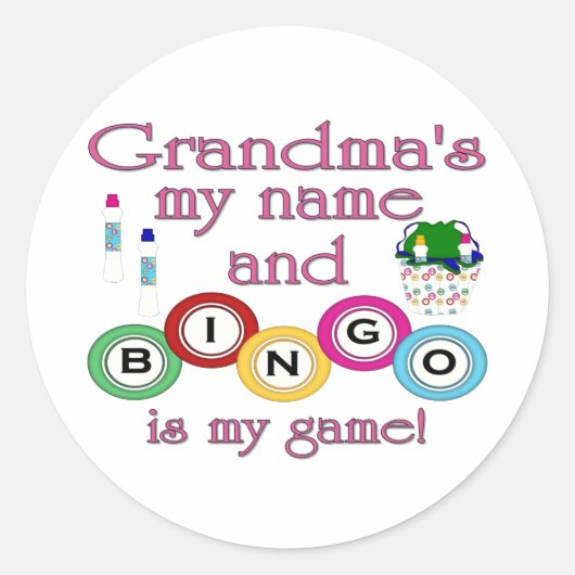 Oma mijn naam Bingo is mijn spel Ronde Sticker (Voorkant)