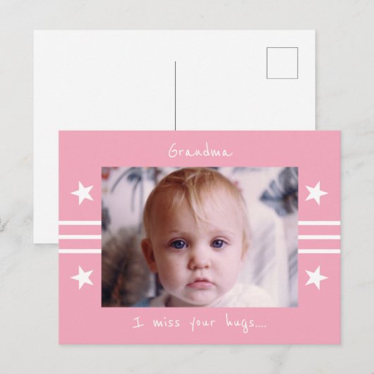 Oma mis je roze wit met sterren foto briefkaart (Voorkant / Achterkant)