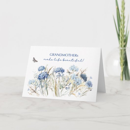 Oma Moederdag Dusty Blue Wildflower Kaart (Voorkant)