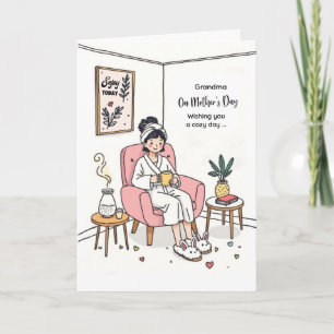 Oma Moederdag Gezellige Ontspannende Illustratie Kaart