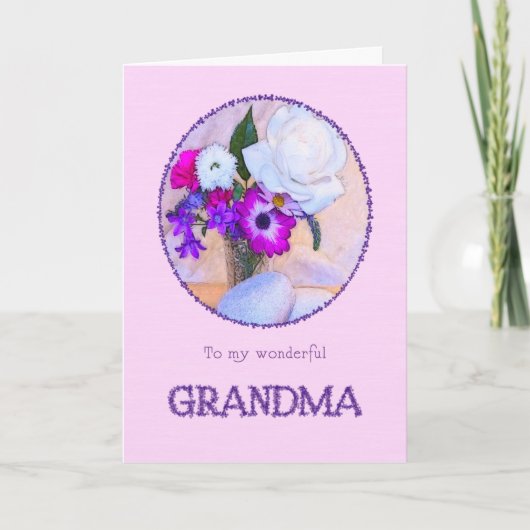 Oma, Moederdag kaart met geverfde bloemen. (Voorkant)
