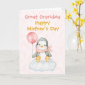 Oma Moederdag pinguïn roze Kaart (Gele Bloem)