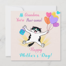 Oma Moederdag Schattige Kitty Kleurrijke Ballonnen Kaart
