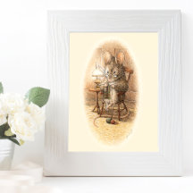 Oma Mouse Knitting op een Rocking Stoel