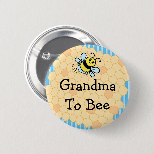 Oma naar Bee Blue Honeycomb Baby shower Button (Voorkant /achterkant)