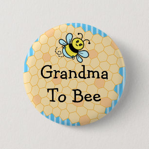 Oma naar Bee Blue Honeycomb Baby shower Button