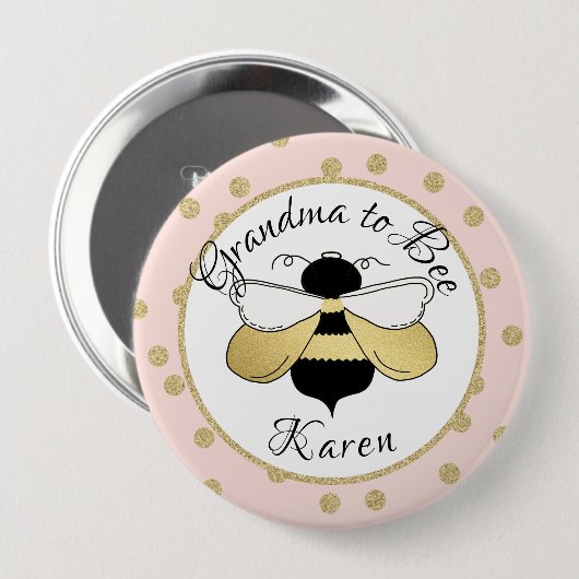 Oma naar Bee Gold Confetti Ronde Button 4,0 Cm (Voorkant /achterkant)