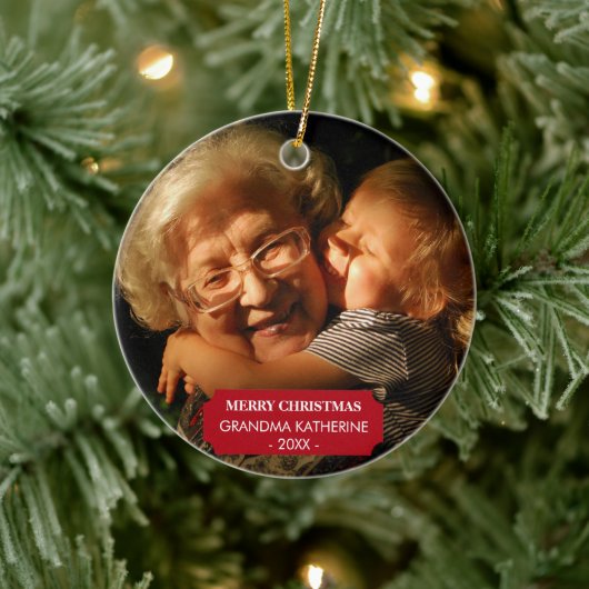 Oma Nana Kleinkinderen Xmas Foto Kerstmis Keramisch Ornament (Boom)