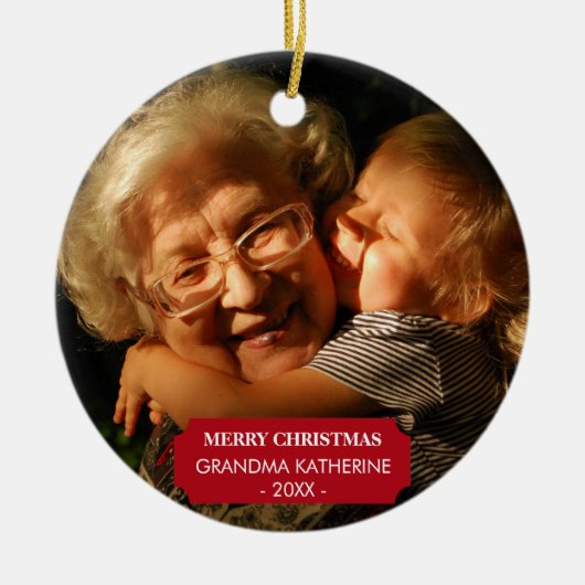 Oma Nana Kleinkinderen Xmas Foto Kerstmis Keramisch Ornament (Voorkant)