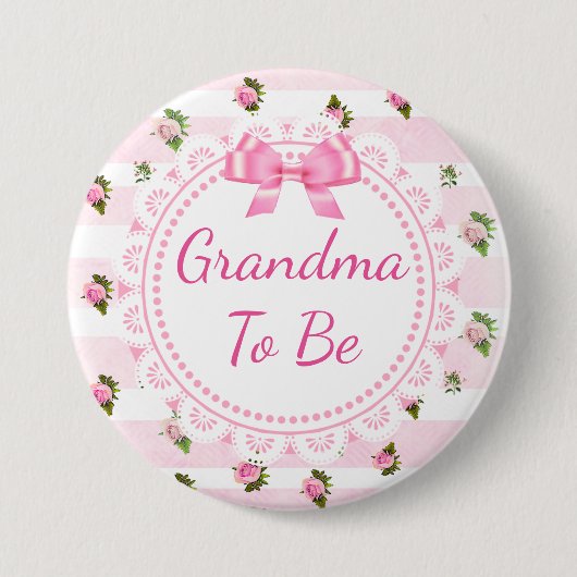 Oma om Baby shower Button Roze rozen te zijn (Voorkant)