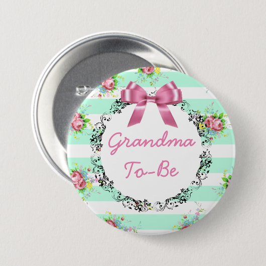 Oma om Baby shower Button te zijn Mint Green & Roz (Voorkant /achterkant)