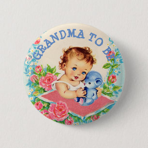 Oma om Baby shower Button Vintage Baby Girl te wor