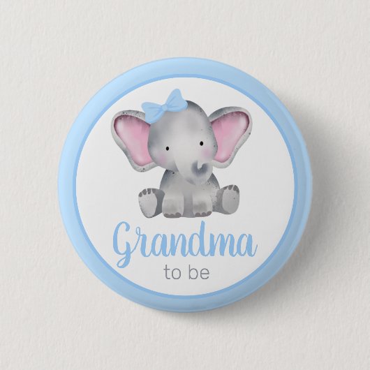 Oma om Blauwe Elephant Boy Baby shower Button te z (Voorkant)