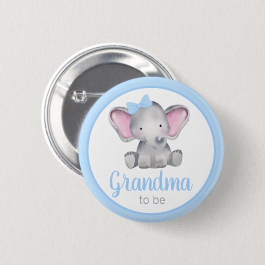 Oma om Blauwe Elephant Boy Baby shower Button te z (Voorkant /achterkant)