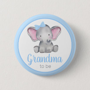 Oma om Blauwe Elephant Boy Baby shower Button te z