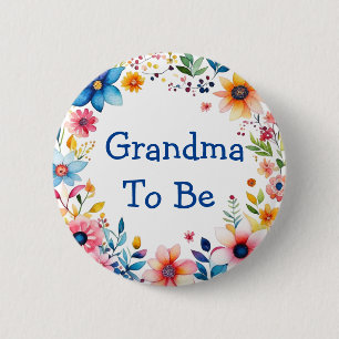 Oma om bloemig roze en blauw Baby shower te zijn Ronde Button 5,7 Cm