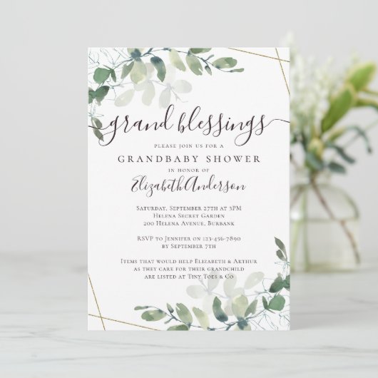 Oma om Eucalyptus Gold Glitter Baby shower te zijn Kaart (Staand voorkant)
