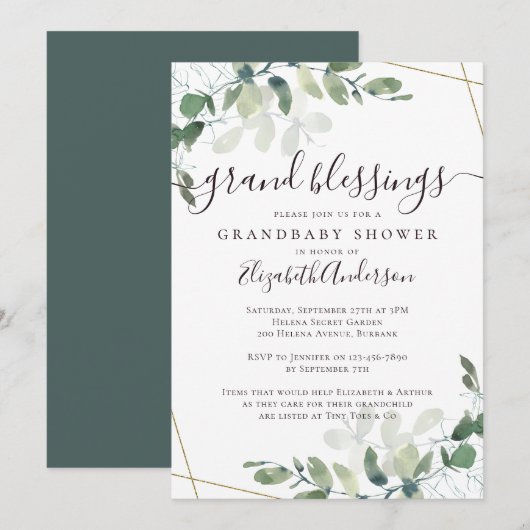 Oma om Eucalyptus Gold Glitter Baby shower te zijn Kaart (Voorkant / Achterkant)