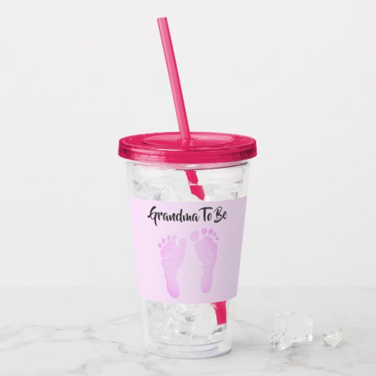 Oma om roze Baby voetafdrukken te zijn Aankondigin Acryl Drinkbeker (Voorkant ijs)