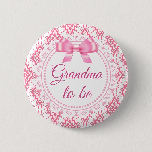 Oma om Roze Bow Lacey Baby shower Button te zijn (Voorkant)
